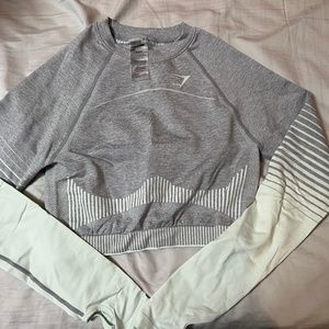 Gymshark Long Sleeve Seamless Crop Top -grey/Seafoam green